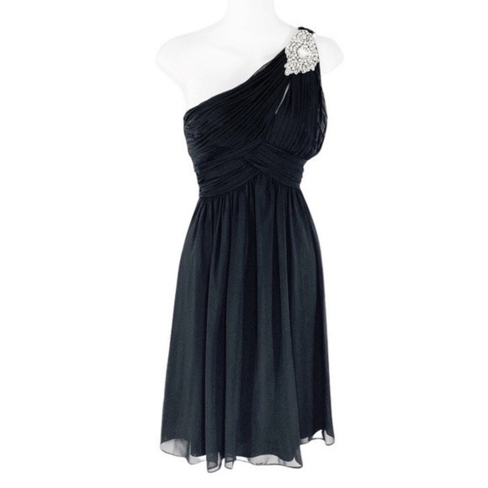 Calvin Klein black jeweled pleated bodice One Shoulder Dress 4